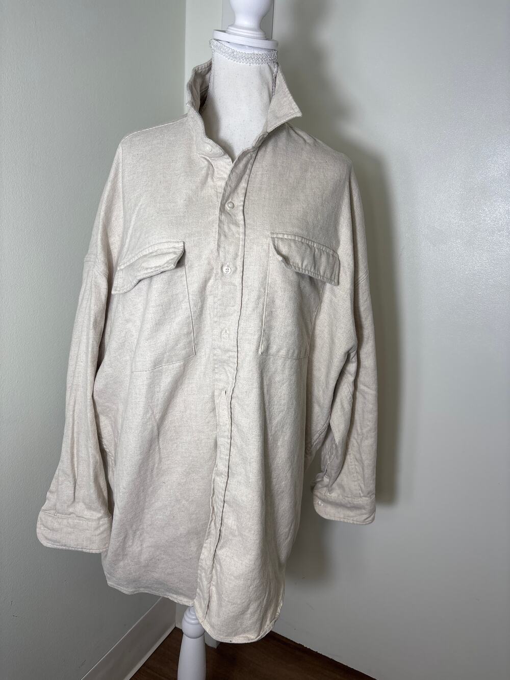 Frank & Eileen Khaki Heavy Linen Cotton Button Up Shirt Sz M/L
